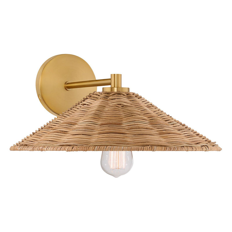 Rattan Shade 15" 1-Light Wall Sconce in Natural Brass