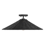 Wide Rattan Cone 22" 1-Light Semi-Flush Mount in Matte Black