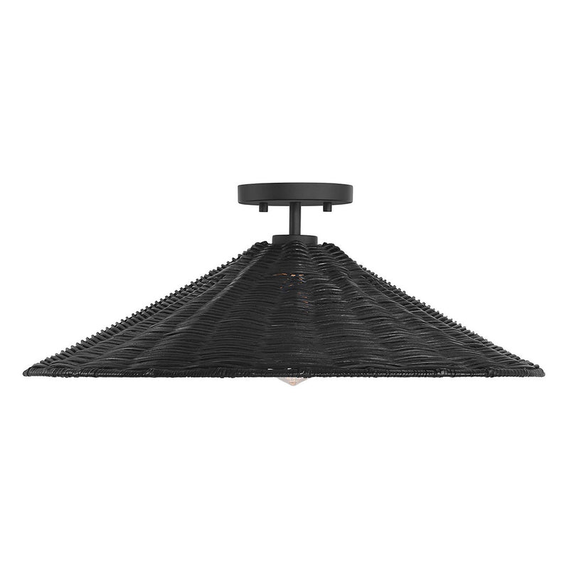 Wide Rattan Cone 22" 1-Light Semi-Flush Mount in Matte Black