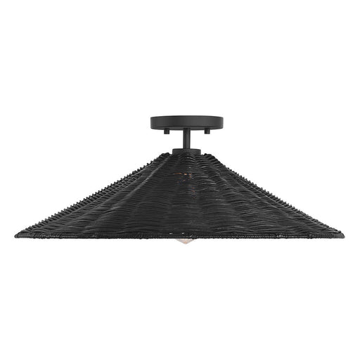 Wide Rattan Cone 22" 1-Light Semi-Flush Mount in Matte Black