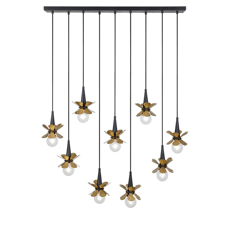 Portinatx 9-Light Linear Pendant in Satin Black with Hammered Gold