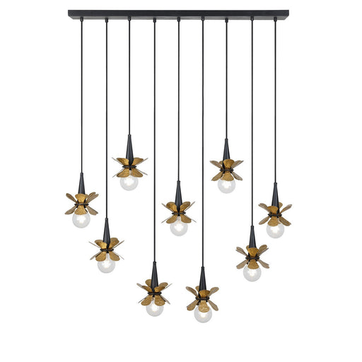 Portinatx 9-Light Linear Pendant in Satin Black with Hammered Gold