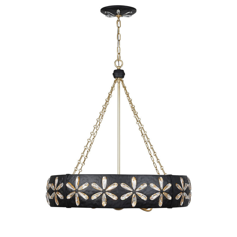 Venice 6-Light Drum Pendant in Metropolis Black and Gold