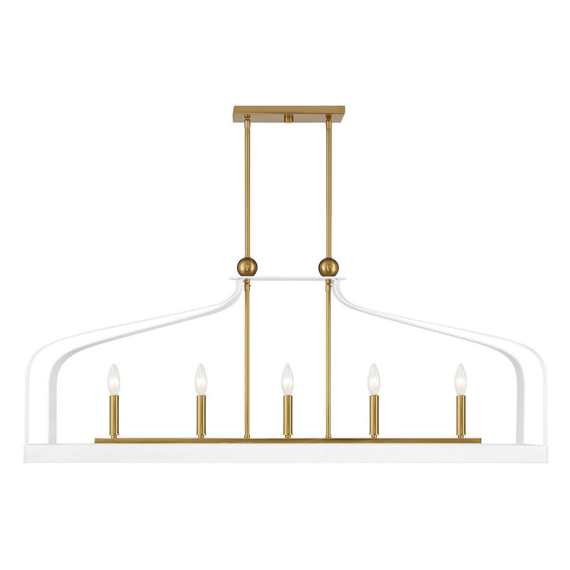 Sheffield 5-Light Linear Pendant in White with Warm Brass Accents