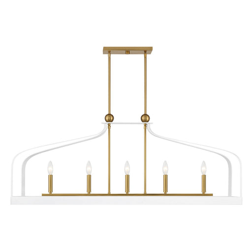 Sheffield 5-Light Linear Pendant in White with Warm Brass Accents