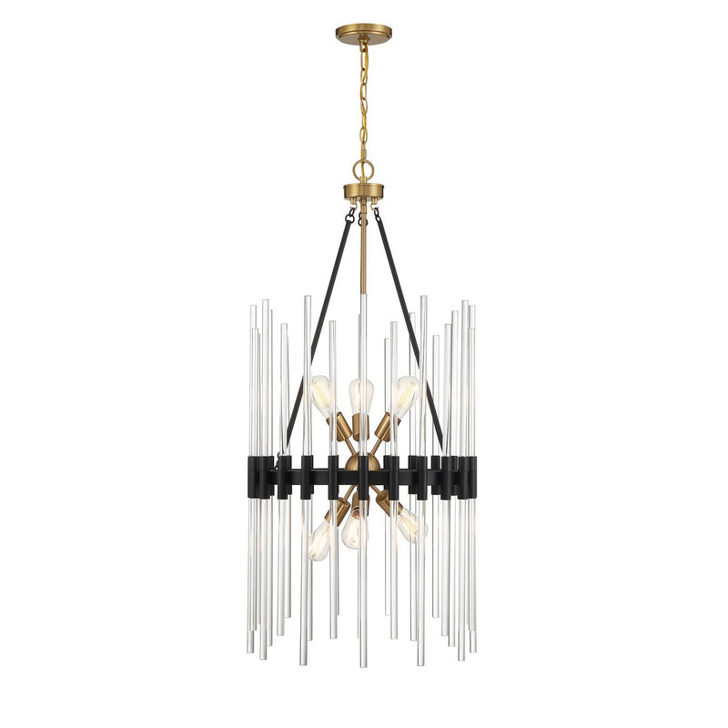 Santiago 6-Light Cage Pendant in Matte Black with Warm Brass Accents