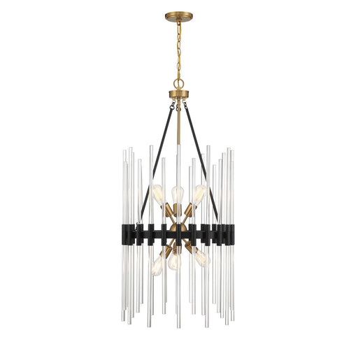 Santiago 6-Light Cage Pendant in Matte Black with Warm Brass Accents