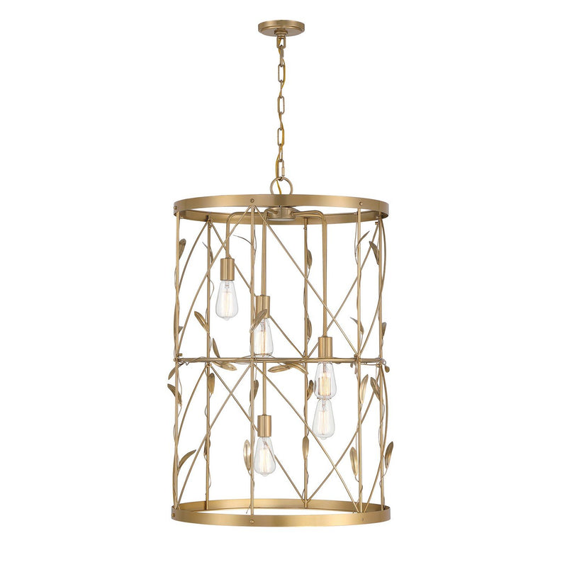 Lexington 5-Light Cage Pendant in Burnished Brass