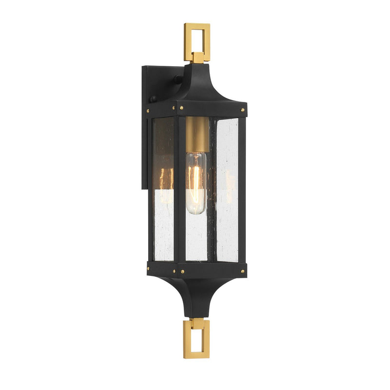 Glendale Small Outdoor Wall Lantern in Matte Black and Weathered Brushed Brass