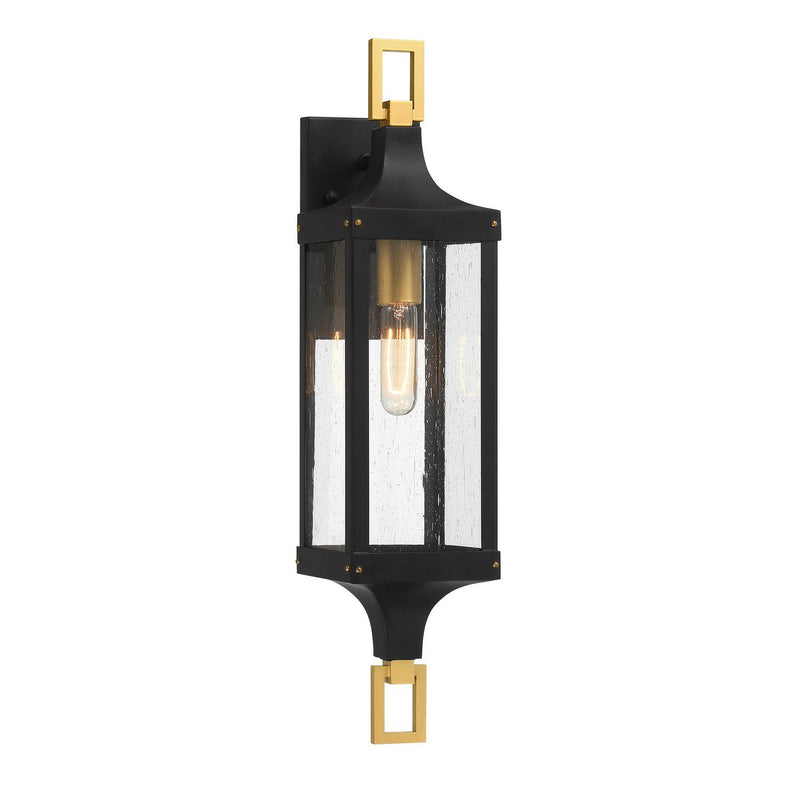 Glendale Medium Outdoor Wall Lantern in Matte Black and Weathered Brushed Brass