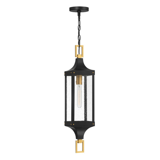 Glendale Outdoor Lantern Pendant in Matte Black and Weathered Brushed Brass