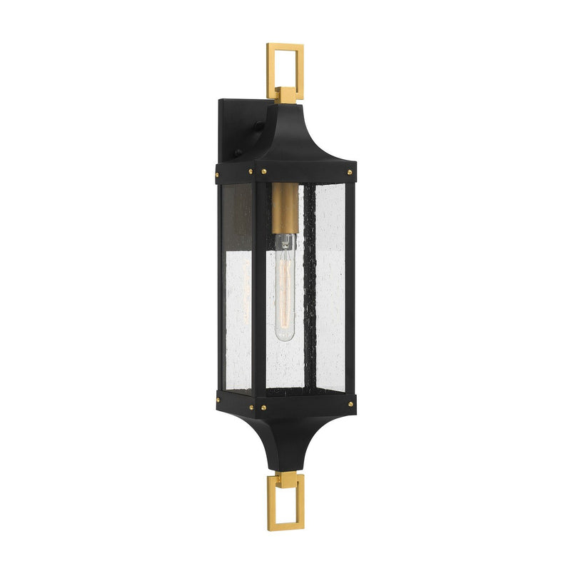 Glendale Large Outdoor Wall Lantern in Matte Black and Weathered Brushed Brass