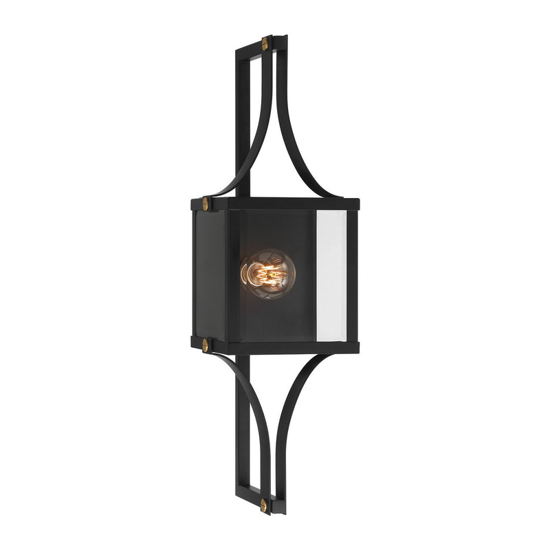 Raeburn Large Outdoor Wall Lantern in Matte Black and Weathered Brushed Brass