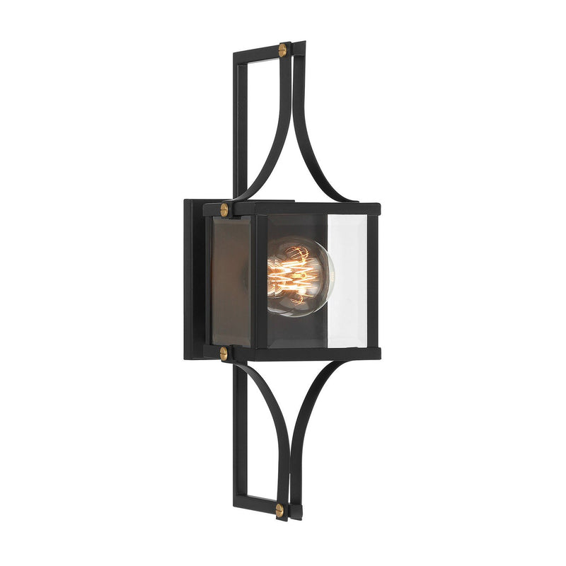 Raeburn Small Outdoor Wall Lantern in Matte Black and Weathered Brushed Brass