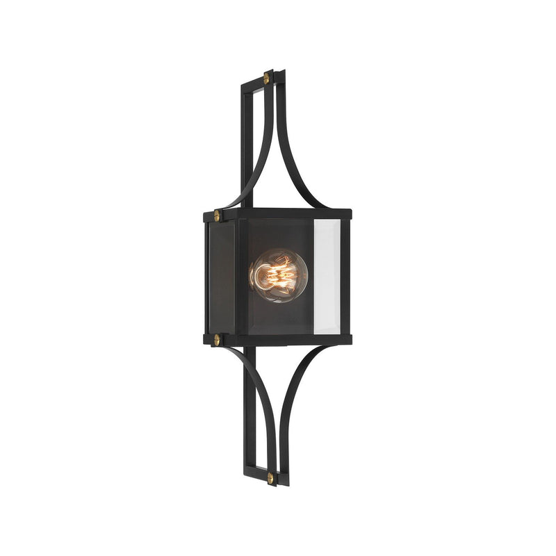 Raeburn Medium Outdoor Wall Lantern in Matte Black and Weathered Brushed Brass