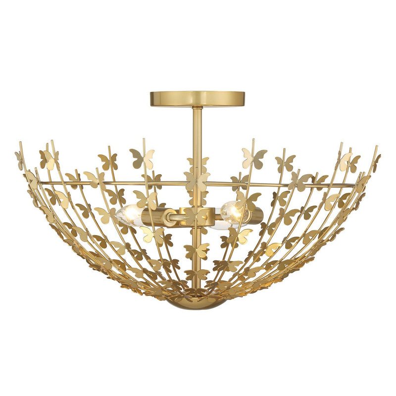 Birch 3-Light Semi-Flush Mount in Burnished Brass