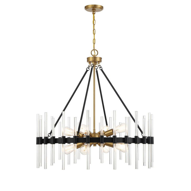 Santiago 8-Light Cage Pendant in Matte Black with Warm Brass Accents