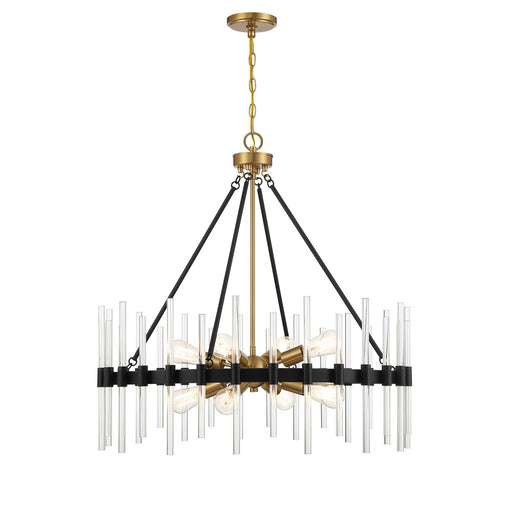 Santiago 8-Light Cage Pendant in Matte Black with Warm Brass Accents