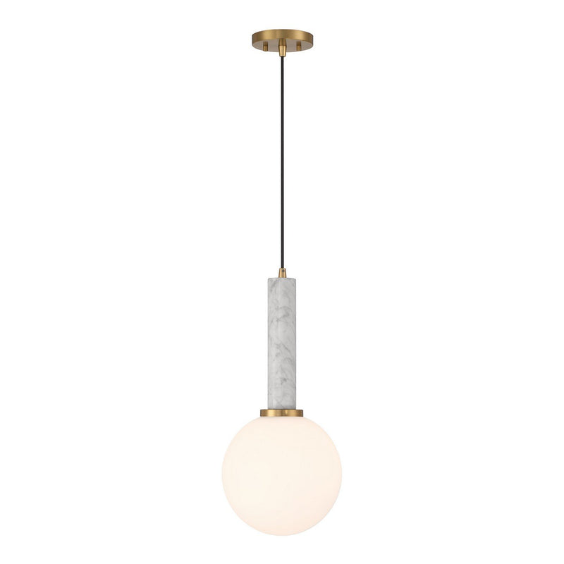 Callaway Pendant in White Marble with Warm Brass
