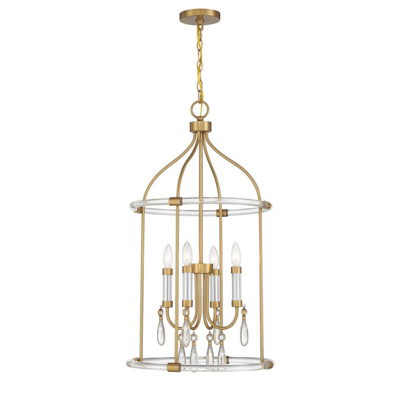 Mayfair 4-Light Lantern Pendant in Warm Brass and Chrome