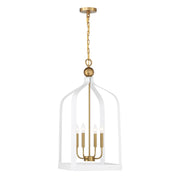 Sheffield 4-Light Lantern Pendant in White with Warm Brass Accents
