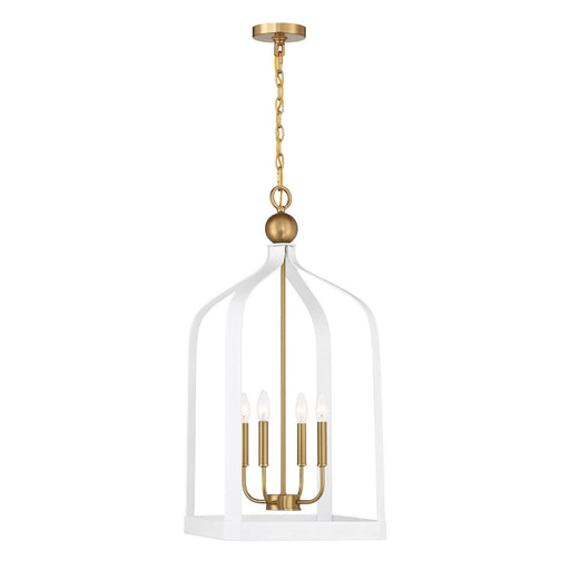 Sheffield 4-Light Lantern Pendant in White with Warm Brass Accents
