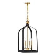 Sheffield 4-Light Lantern Pendant in Matte Black with Warm Brass Accents
