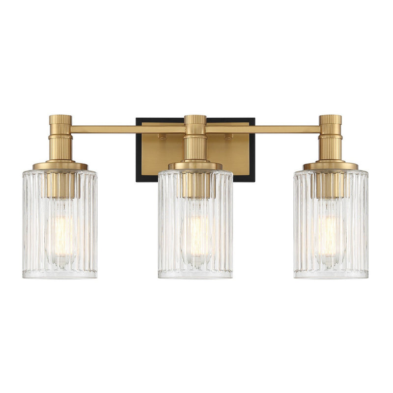 Concord 3-Light Bath Vanity Light in Matte Black with Warm Brass