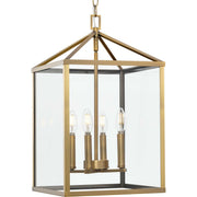Hillcrest Small 4-Light Lantern Pendant in Vintage Brass