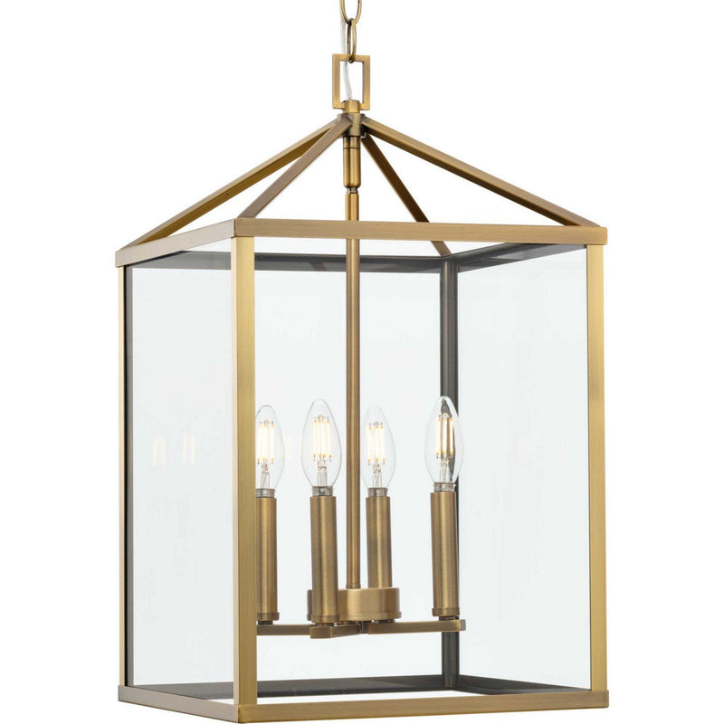 Hillcrest Small 4-Light Lantern Pendant in Vintage Brass
