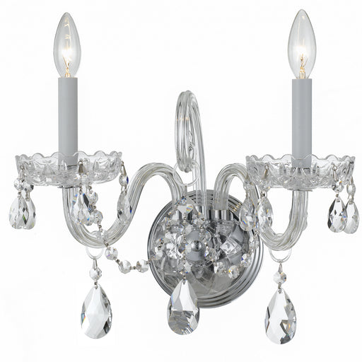 Traditional Crystal 2 Light Wall Mount in Polished Chrome with Clear Hand Cut Crystal