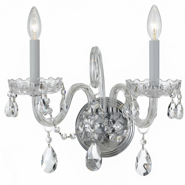 Traditional Crystal 2 Light Wall Mount in Polished Chrome with Clear Hand Cut Crystal
