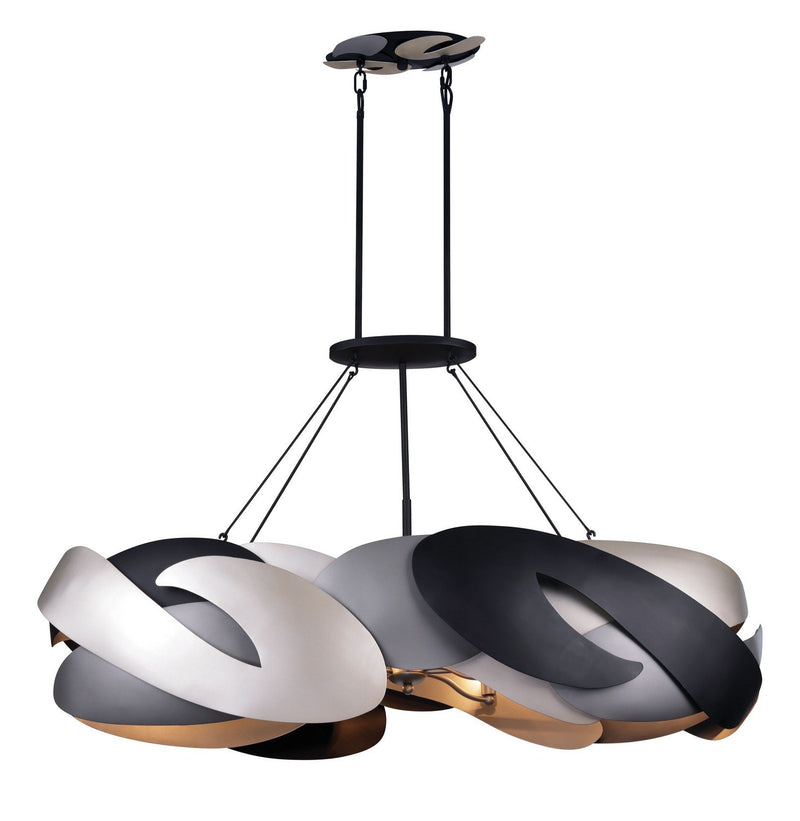 Metalo Misto 6-Light Island Chandelier in Coal Black with Atlas and Midnight Silver