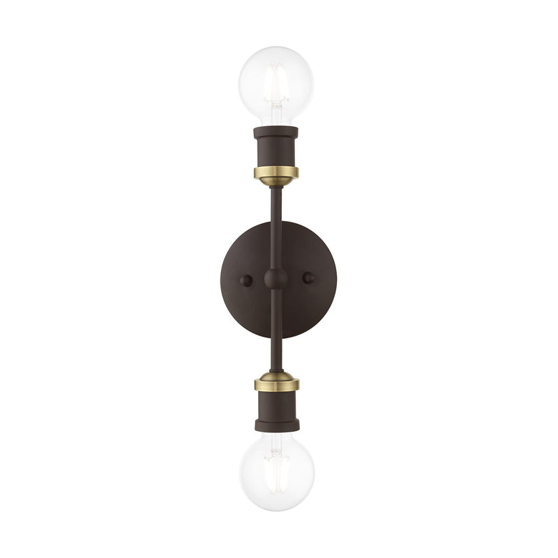 Lansdale 2-Light ADA Bath Vanity Light in Bronze with Antique Brass Accents