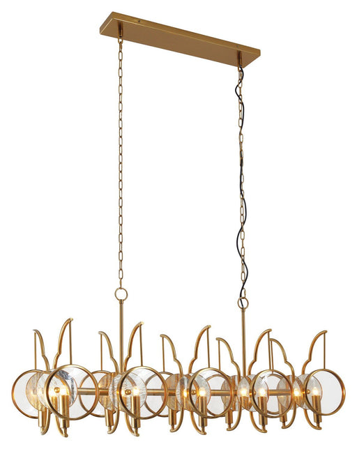 Into Focus 10-Light Linear Chandelier in Artisan Brass