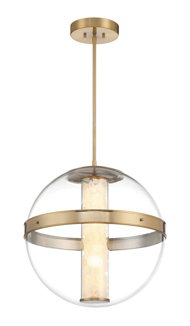 Divinely Large LED Globe Pendant in Celeste Brass
