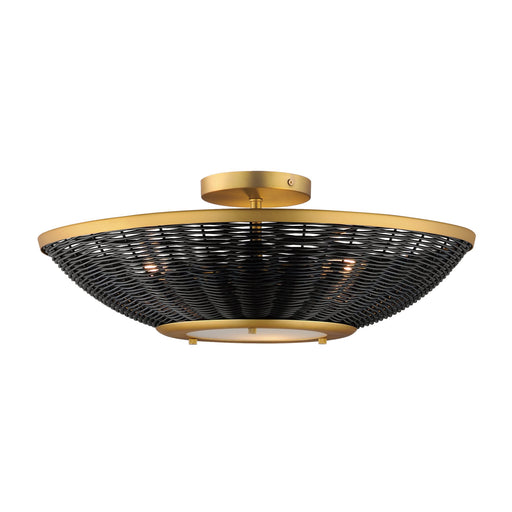 Rattan 20" Convertible Semi-Flush Mount in Natural Aged Brass