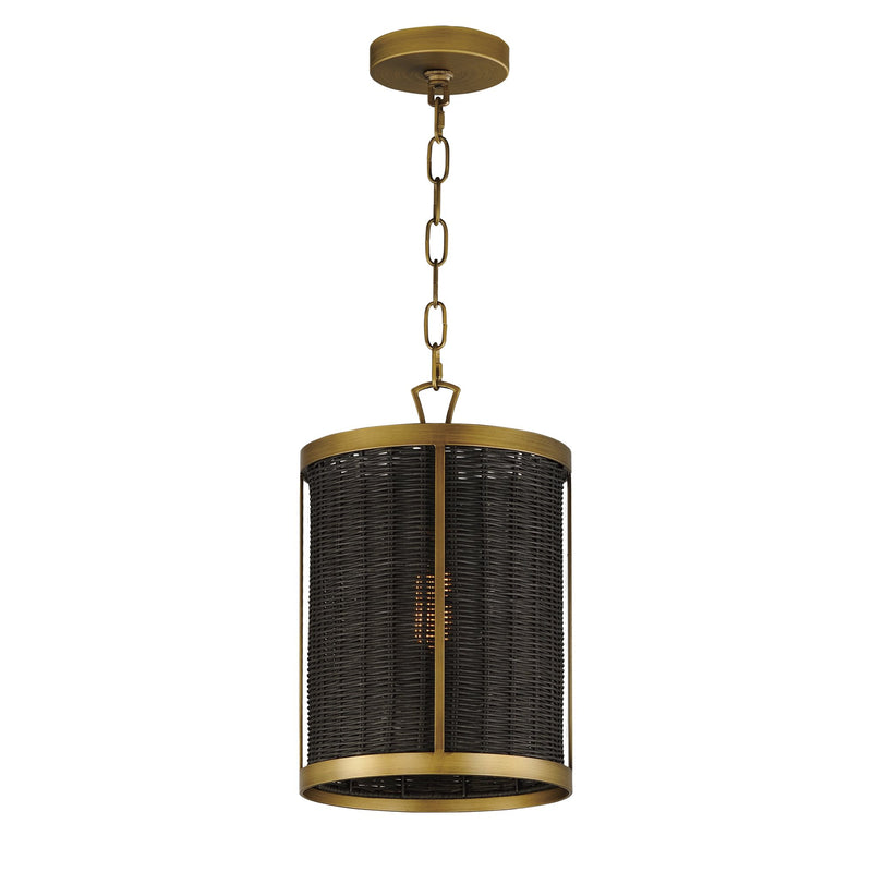 Rattan 1 Light Pendant in Natural Aged Brass