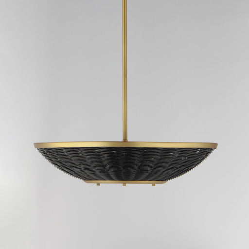 Rattan 20" 3 Light Pendant in Natural Aged Brass