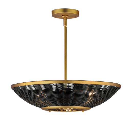 Rattan 20" 3 Light Pendant in Natural Aged Brass