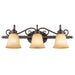 Belle Meade 3-Light Bath Vanity in Rubbed Bronze with Tea Stone Glass