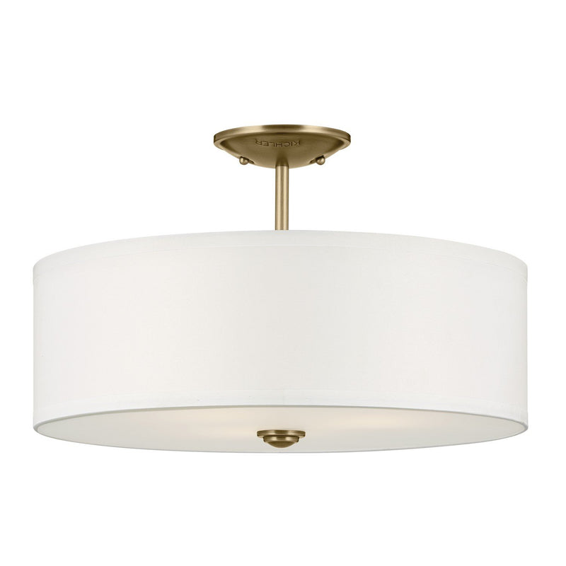 Shailene 3-Light 18" Round Semi-Flush Mount in Natural Brass