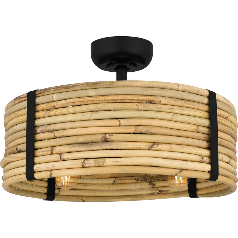 Rattan 4-Light Fandelier in Matte Black