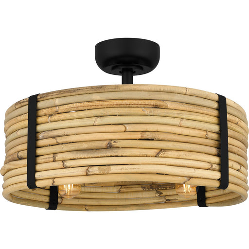 Rattan 4-Light Fandelier in Matte Black