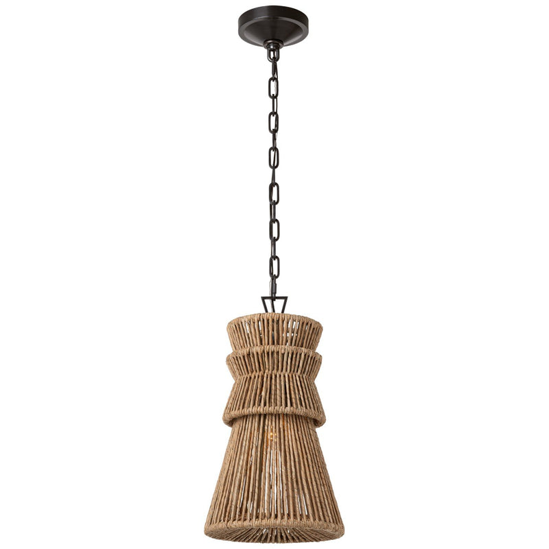 Antigua 10" Pendant in Bronze and Natural Abaca