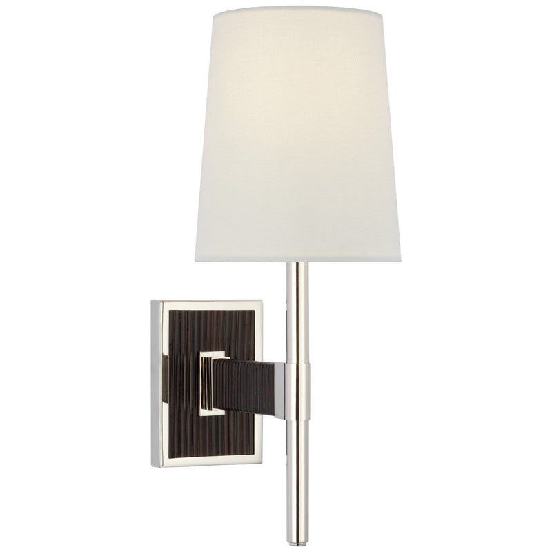 Elle Small Single Wall Sconce in Polished Nickel and Black Rattan