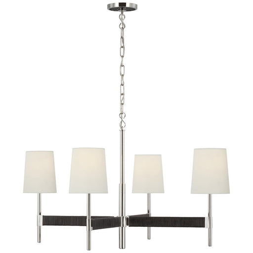 Elle Large 4-Light Chandelier in Polished Nickel and Black Rattan