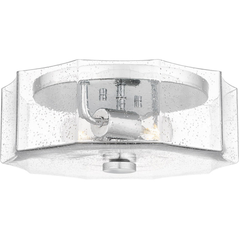 Geometric Seedy Glass 2-Light Flush Mount in Polished Chrome