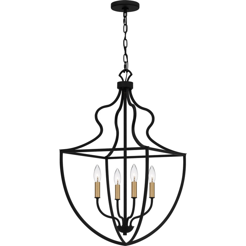 Wrought Iron Style 4-Light Lantern Pendant in Matte Black