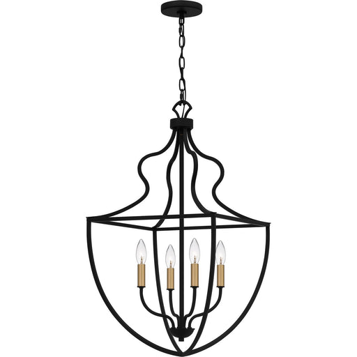Wrought Iron Style 4-Light Lantern Pendant in Matte Black